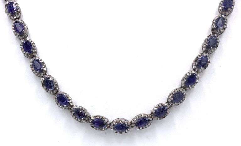 Darling 17.07CTW Oval Emerald-Cut Blue Sapphire & 5.00CTW Diamond Tennis Necklace in 14K White Gold 