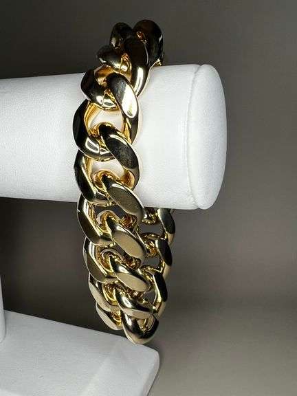 Huge 91.5 Gram 14 Kt Gold Plate Curb Link Bracelet
