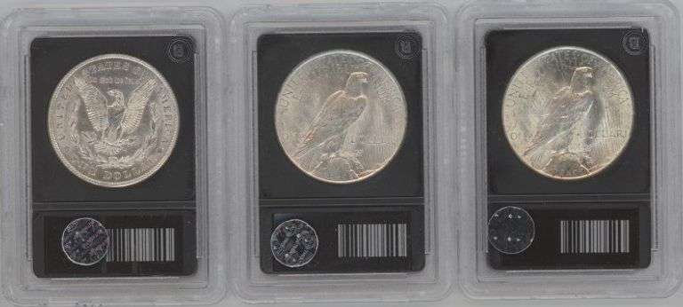Brilliant Uncirculated 1921, 1922, & 1923 Silver Dollars in holders