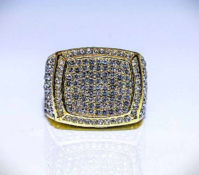 Men's Bold 14 Kt Gold Plate 17.5 Cttw Lab Simulated Diamond Ring