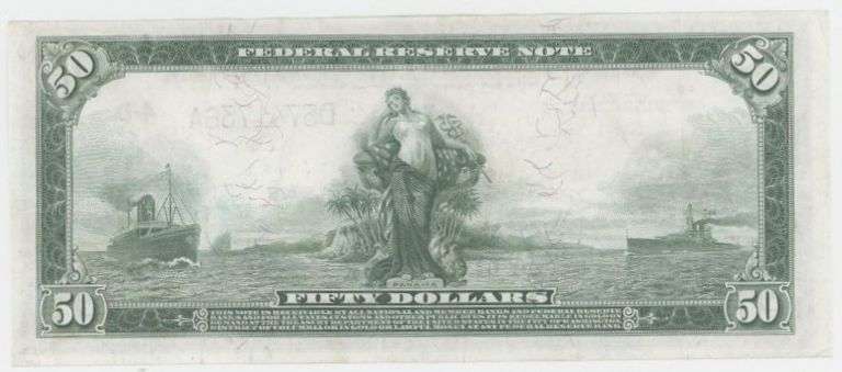 Nearly new AU 1914 Series $50 Federal Reserve Note (4-D), Fr-1039B