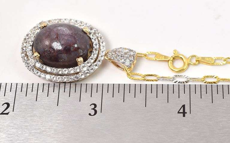 Darling Huge 18.35CTS Oval Cabochon-Cut Star Ruby & 1.75CTW Sapphire Gemstone Pendant Necklace in 14