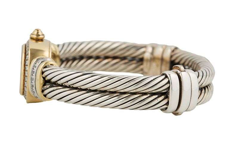 David Yurman 0.66ctw Diamond Frame Cable Quartz Bangle Watch in 18K and Sterling