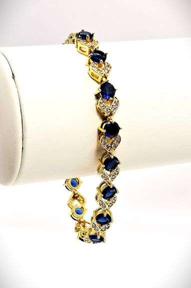 Beautiful 18 Kt Gold Plate 4 Piece Lab Simulated Midnight Blue Sapphire Set