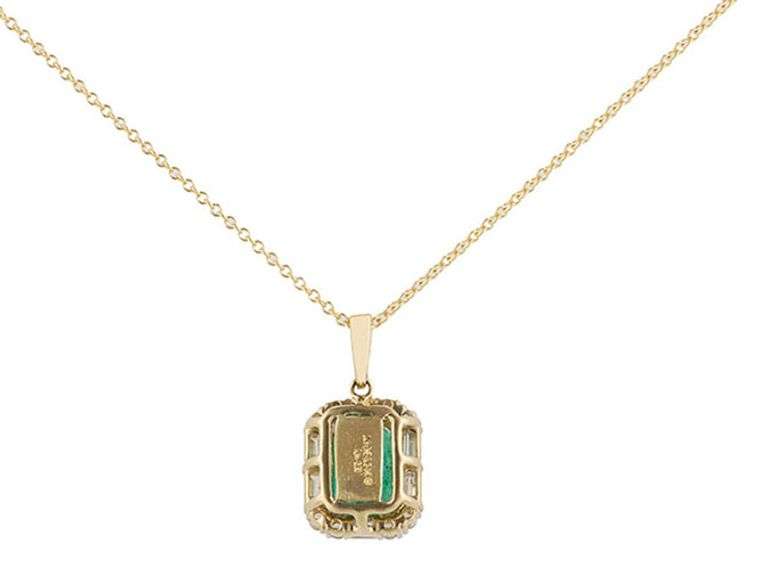 New 1.81ct Emerald Cut Emerald and 0.49ctw Diamond Frame Pendant Necklace in 14K