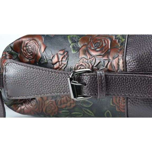Vintage Embossed Rose Leather Satchel
