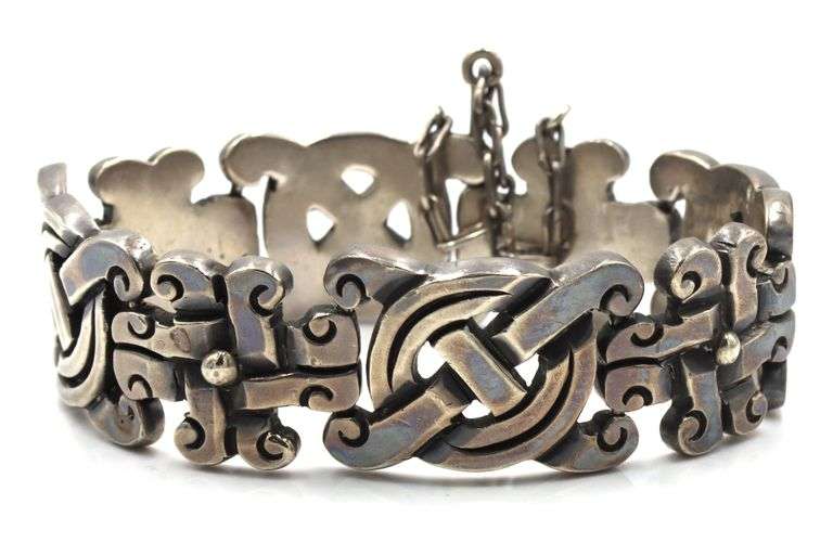 Heavy 925 sterling silver Mexico signed wide bracelet