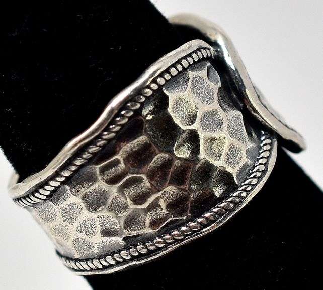 Hammered Texture Thick Band Ring in Sterling Silver