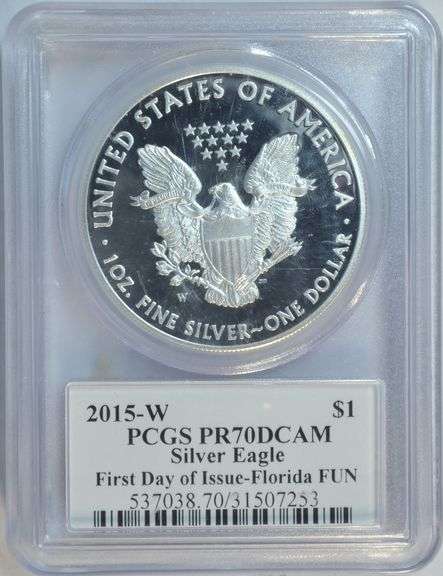 Mercanti Signed PCGS PR70DCAM 2015-W $1 Eagle-1st Day Issue Florida FUN