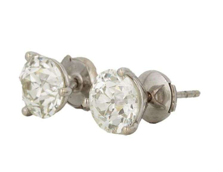 3.48ctw European Cut Diamond Solitaire Stud Earrings in 14K