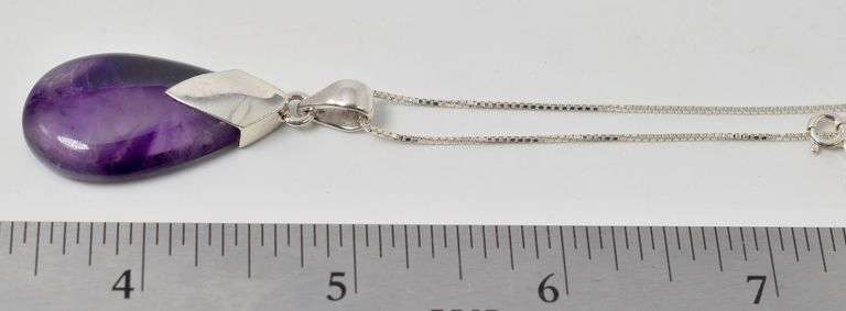Amethyst Gemstone Pendant Necklace in Sterling Silver