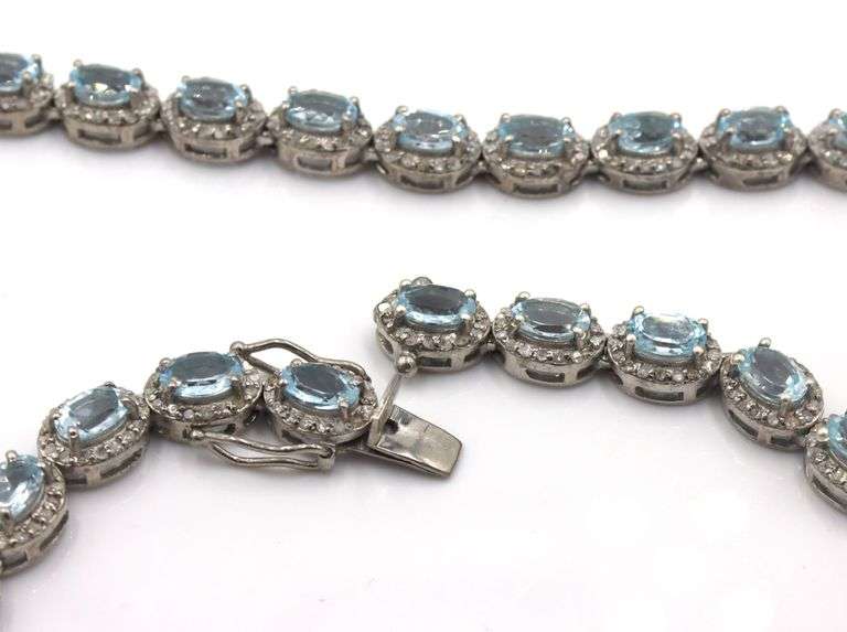Fabulous 28CTW Oval Emerald-Cut Blue Topaz & 5.00CTW Diamond Tennis Necklace