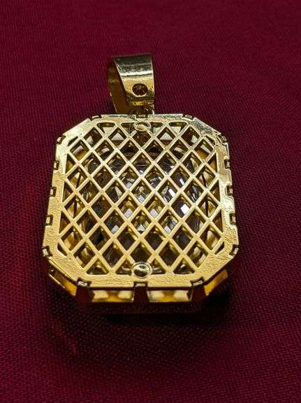 14 K Gold Plated Huge 62.5 Ct Simulated Emerald Diamond Pendant