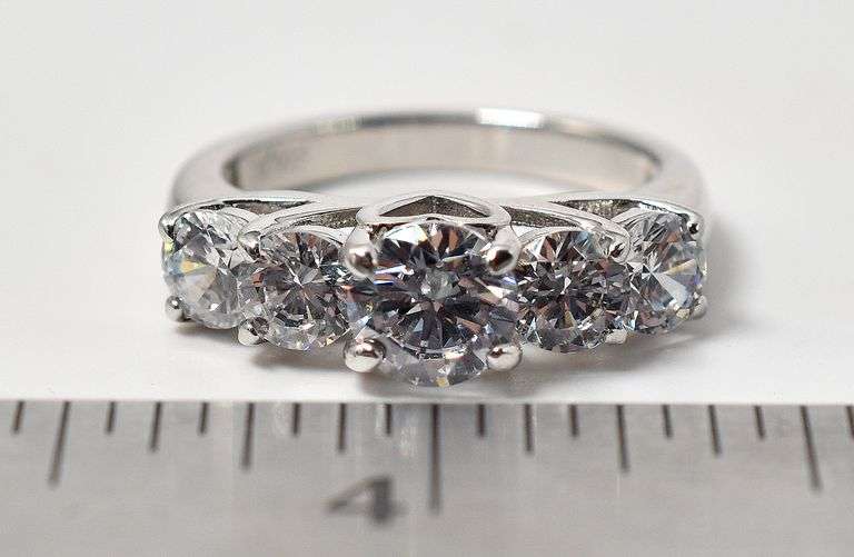 Five Stone Cz Band Ring in Sterling Silver