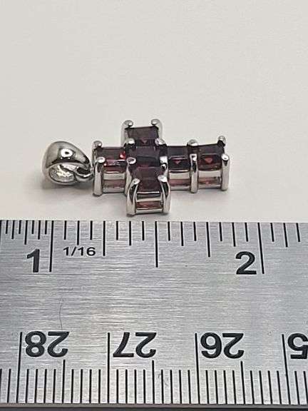 Over 5ctw Garnet on 14k white gold  cross pendent