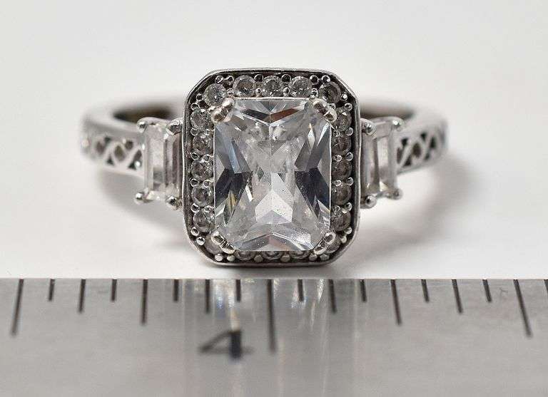 Cz Band Ring with Accents in Sterling Silver