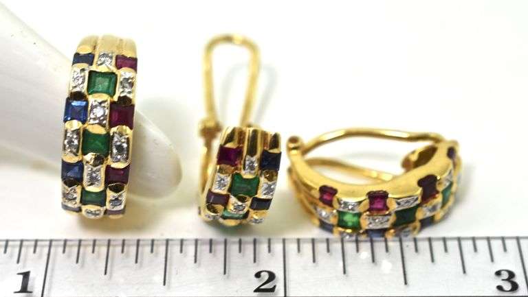Levian 18K Yellow Gold Sapphire, Ruby, Emerald Set