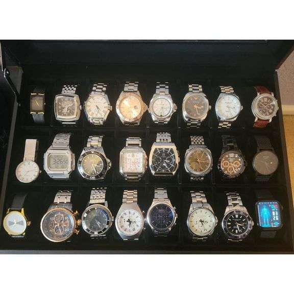 24-Slot Lockable Watch Box with Glass Lid