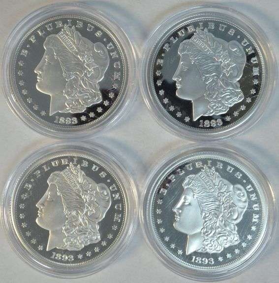 4 Pure .999 Fine Silver Cook Island 1893-O Morgan facsimiles