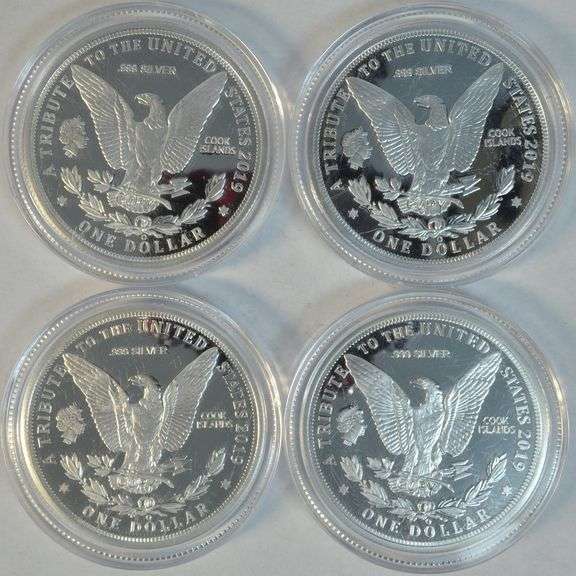 4 Pure .999 Fine Silver Cook Island 1893-O Morgan facsimiles