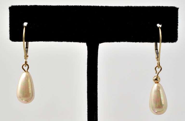 Wonderful 14K Yellow Gold Pearl Dangle Earrings