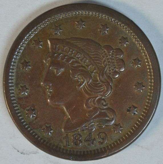 Needle-sharp AU 1849 Braided Hair Large Cent
