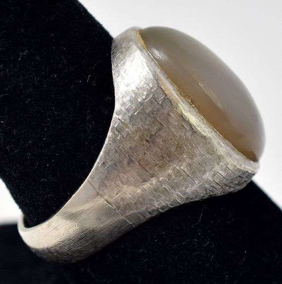 Stunning 14K White Gold Agate Gemstone Signet Men's Ring