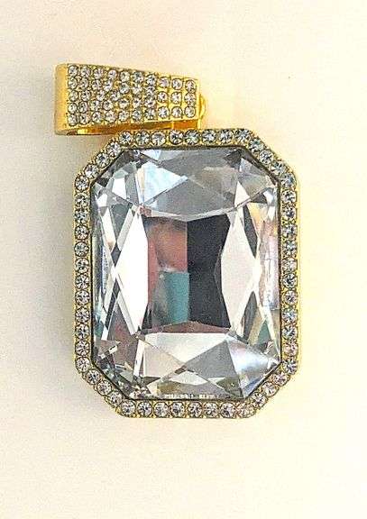 Huge 64.5 Ct 14k Gold Plated Simulated Aquamarine Diamond Pendant