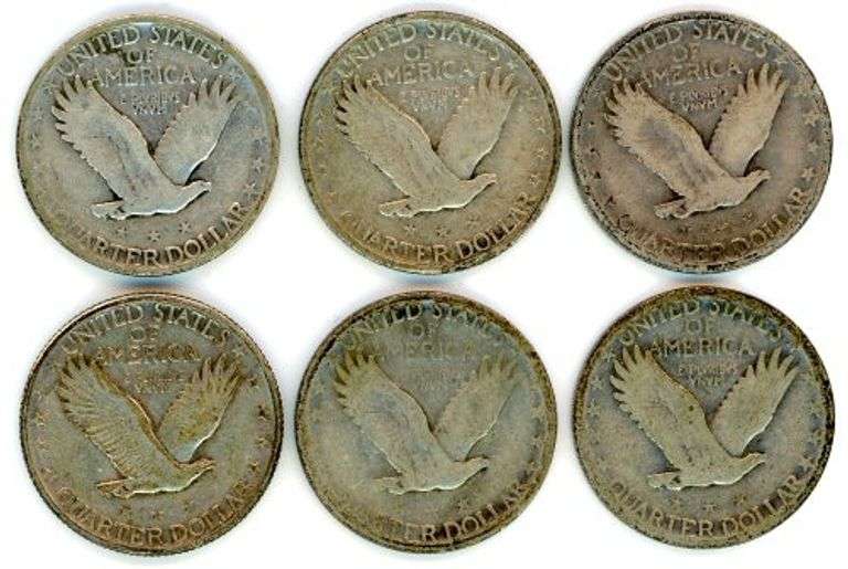 6 Assorted Standing Liberty Quarters