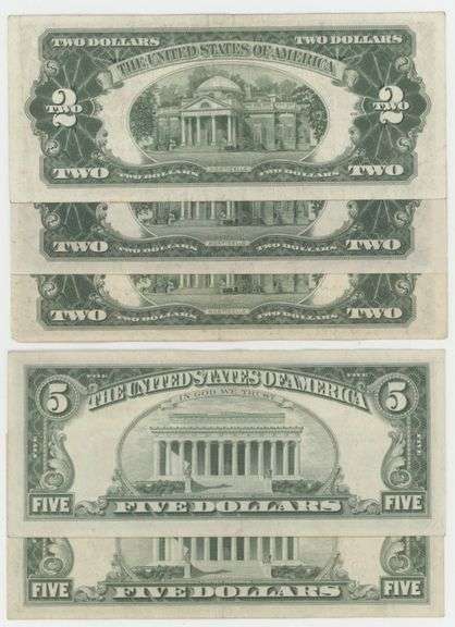 5 Crisp Red Seal STAR Notes: 3 1953 $2 and 2 1963 $5