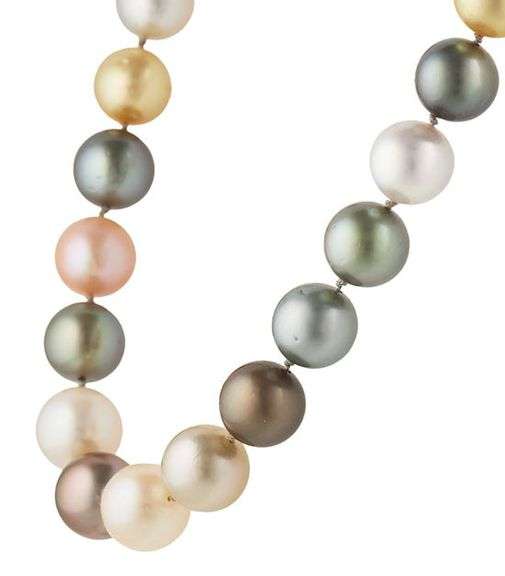 11.0MM South Sea Multi Color Pearl and 0.10ctw Diamond Strand Necklace in 14K