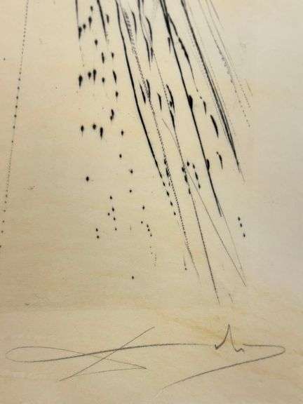Rare Salvador Dali Pencil Signed Etching on Parchment Paper from 'Roi je t'attends à Babylone' suite