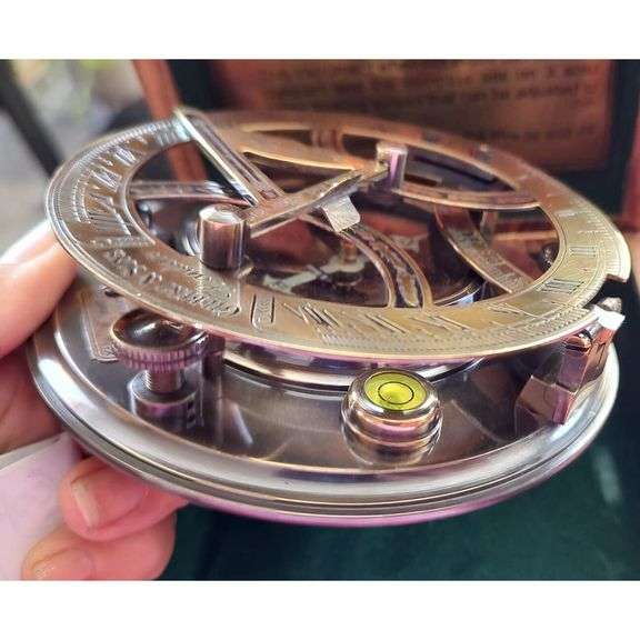 Brass Sundial Compass Nautical Clock with Rosewood Case