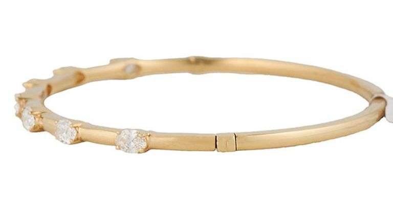 New 1.35ctw Oval Diamond Bar Station Bangle Bracelet in 18K