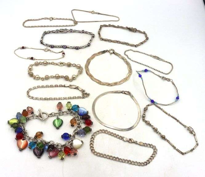 Group lot of 14 vintage 925 sterling silver bracelets