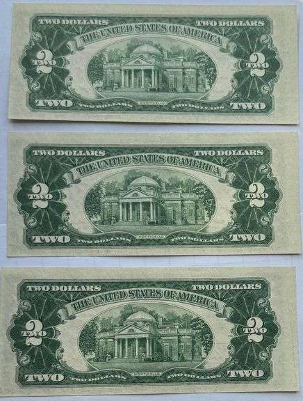Three Near Consecitive CH CU 1953B $2 Red Seal US Notes
