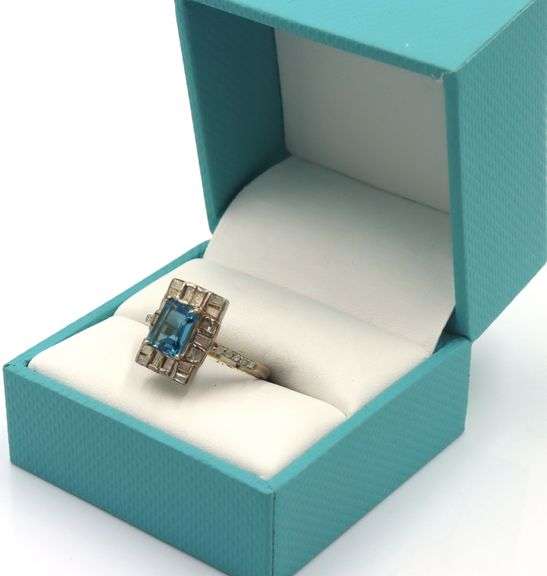 Stunning Very Rare 3.00CTS Emerald Cut London Blue Topaz & Diamond Ring in Sterling Silver