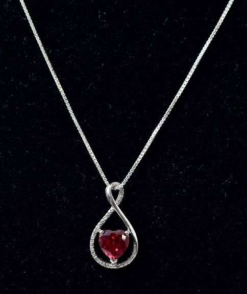 Heart Red Garnet Gemstone Pendant Necklace in Sterling Silver