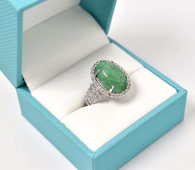 Breathtaking 7.50CTS Natural Cabochon-Cut Emerald & Sapphire Gemstone Ring on Sterling Silver