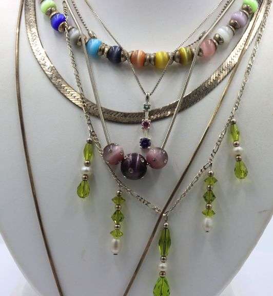 Group lot of 7 Vintage 925 sterling silver necklaces