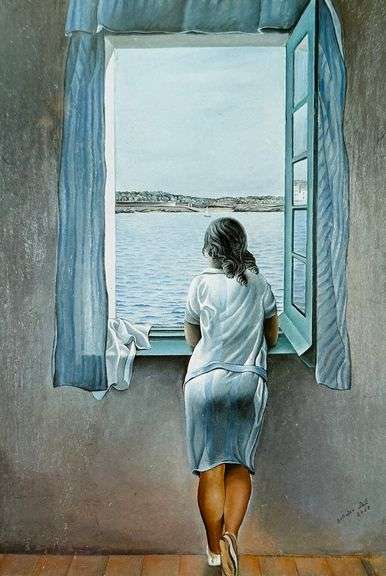 Vintage Salvador Dali, Girl Standing at the Window