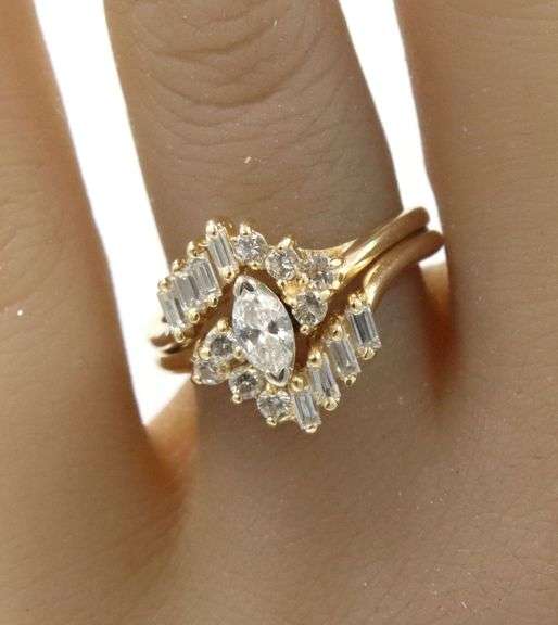 14kt Yellow gold 0.60ctw RBC and baguette diamond engagement ring