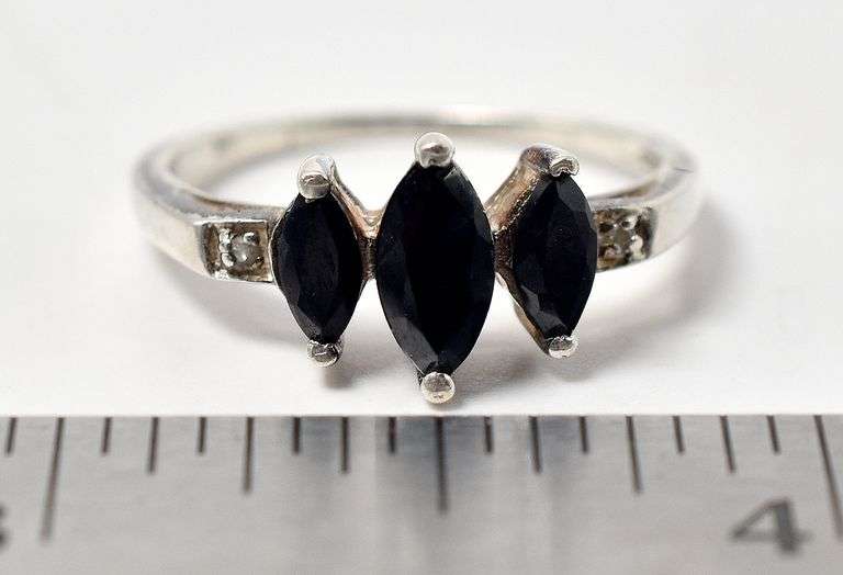 Three Marquise Blue Sapphire Ring in Sterling Silver