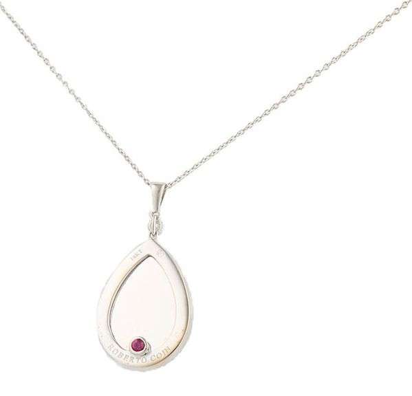 Roberto Coin Pear Shaped Blue Topaz and 0.20ctw Diamond Frame Pendant Necklace in 18K