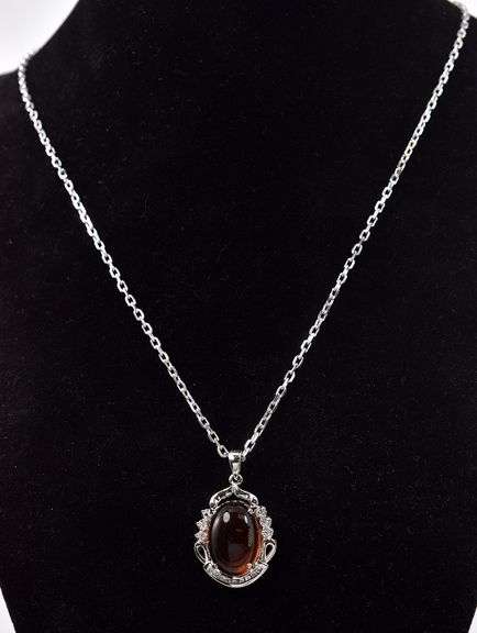 Precious 9.30CTS Oval Shaped Cabochon-Cut Feldspar & Sapphire Gemstone Pendant Necklace in Sterling 