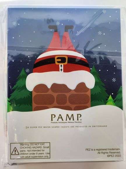 PAMP Suisse PEZ 2022 Holiday Santa Dispenser With (6) 5 Gram .9999 Silver Wafer Bars