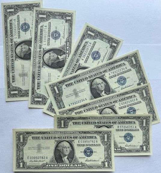 Seven CHCU $1 1957 Silver Certificatesd