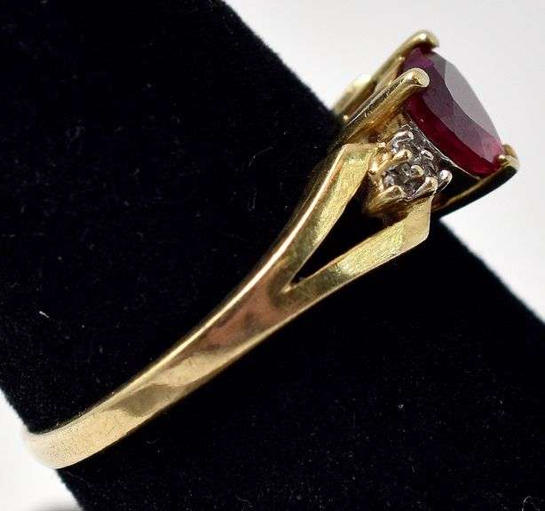 Loving 10K Yellow Gold Red Garnet and Diamond Ring