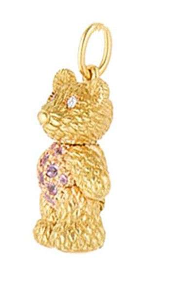 Robert Bielka 0.03ctw Diamond and 0.15ctw Pink Sapphire Teddy Bear Pendant in 18K