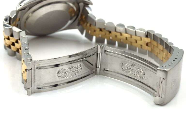Rolex Date just 2 tone 36mm on black stick dial watch